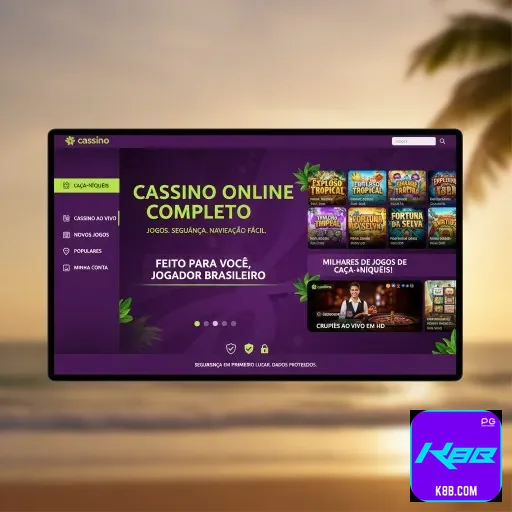 Tela mobile da plataforma k8b.com com login seguro